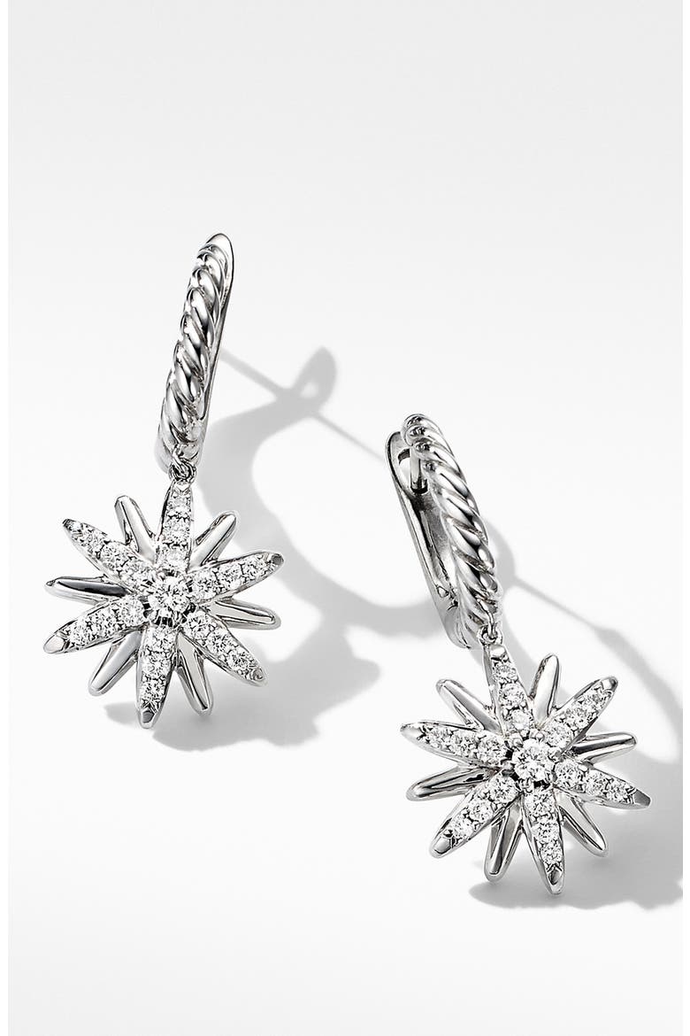Starburst Pavé Diamond Drop Earrings, Alternate, color, DIAMOND/ SILVER