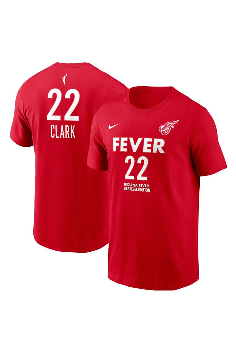 Unisex Nike Caitlin Clark Red Indiana Fever 2024 WNBA Draft Rebel Edition Player Name & Number T-Shirt, Main, color, Red