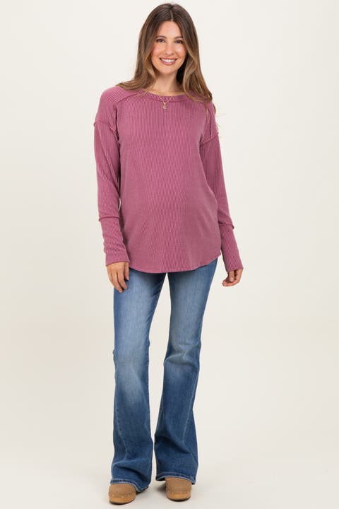 Lightly Distressed Maternity Flare Jeans