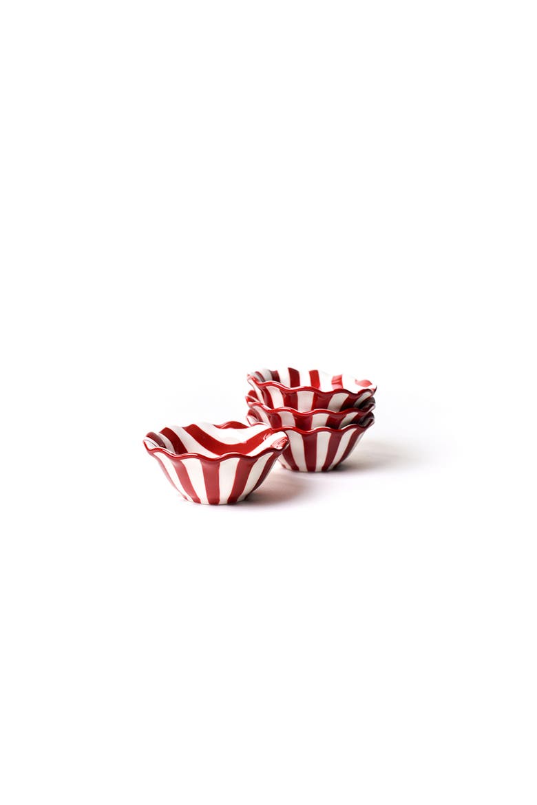 Red Stripe Ruffle Dipping Bowl Set of 4, Main, color, Red