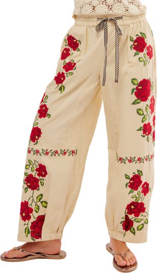 Free People Rosalia Floral Embroidered Pants | Nordstrom