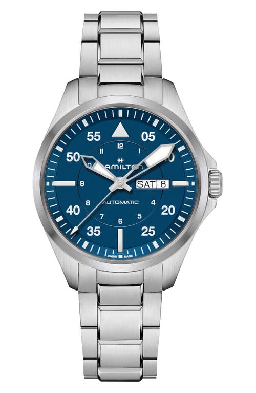 Hamilton Khaki Aviation Pilot Automatic Bracelet Watch, 42mm in Blue at Nordstrom