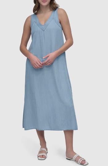 Dkny Sleeveless Chambray Midi Dress