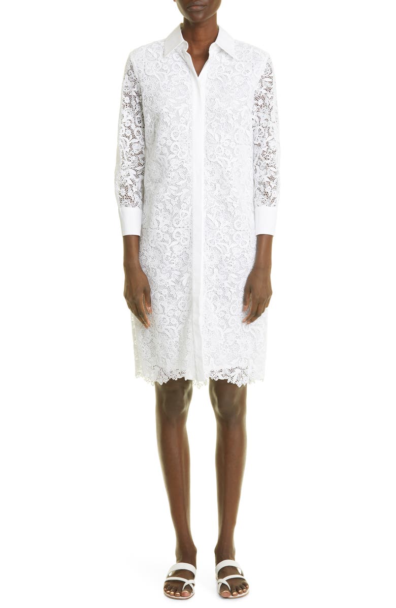 Loro Piana Evangeline Long Sleeve Guipure Lace Shirtdress, Main, color, 