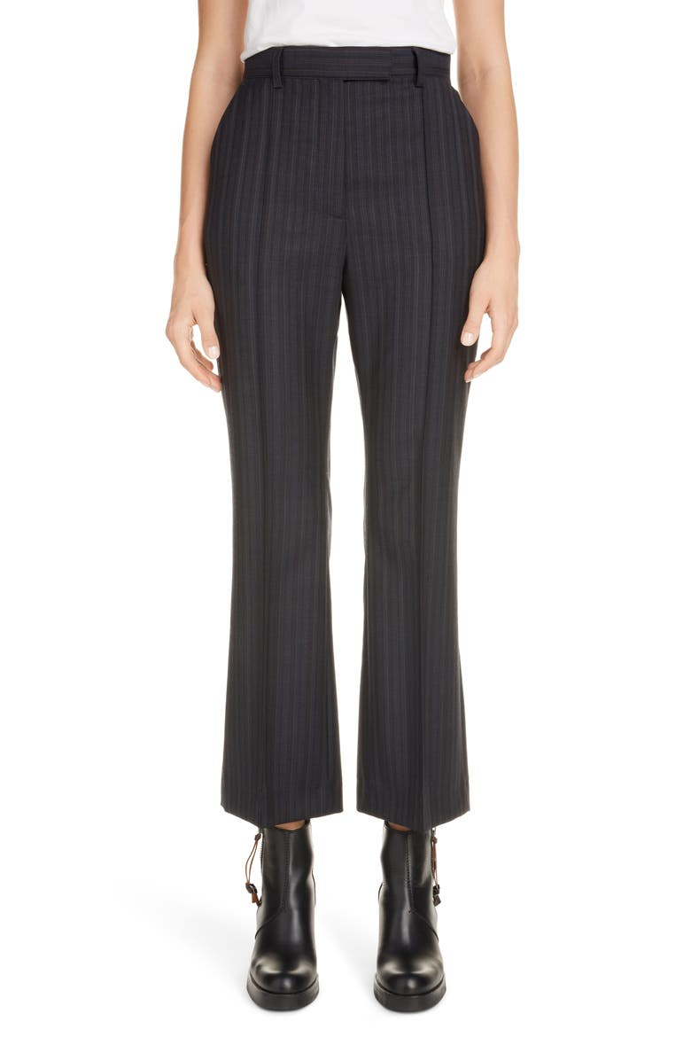 Patrina Pinstripe Wool Crop Flare Trousers, Main, color, NAVY BLUE