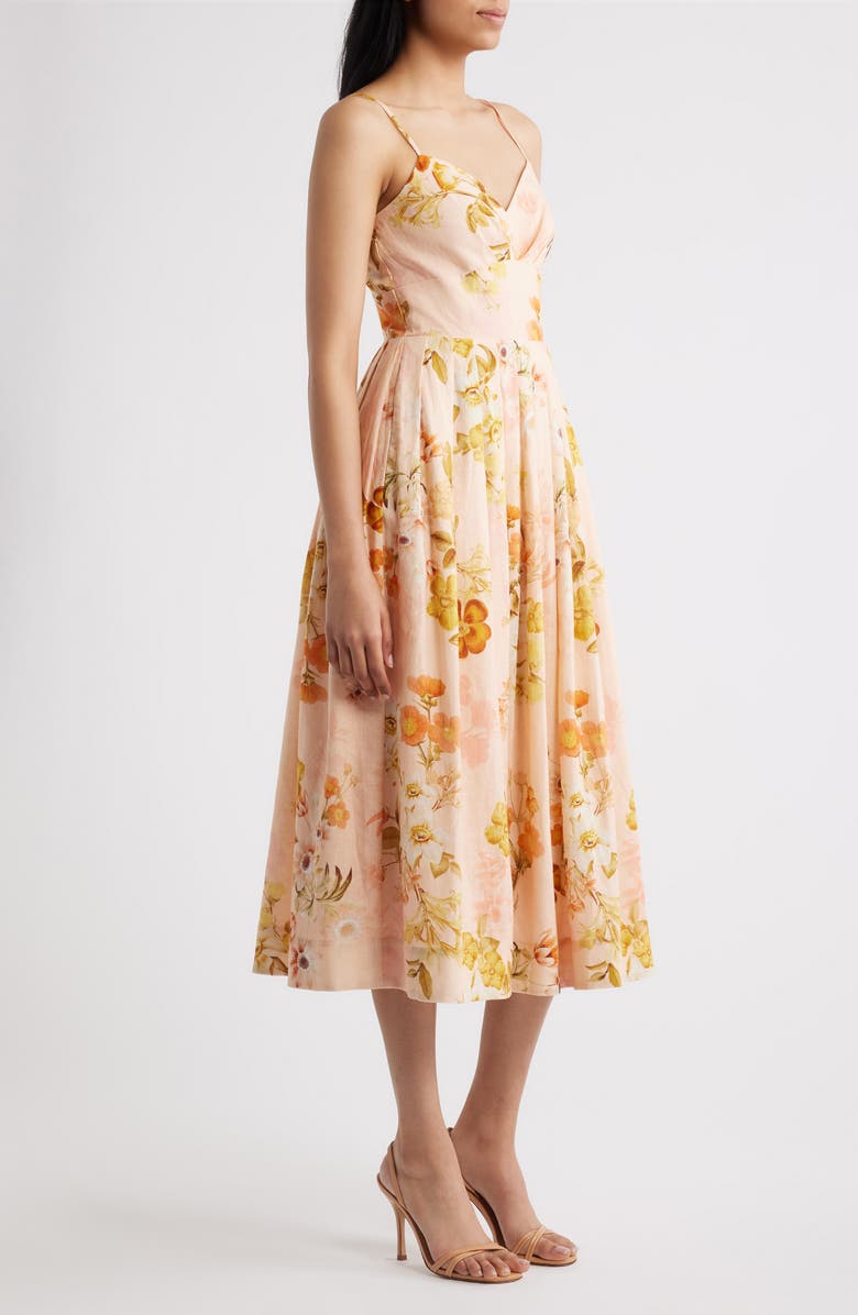 Julia Jordan Floral Linen Blend Midi Dress, Alternate, color, Blush Multi