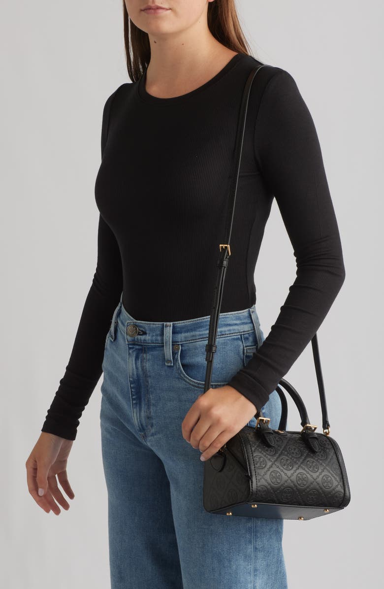 Tory Burch Petite T Monogram Leather Barrel Bag, Alternate, color,