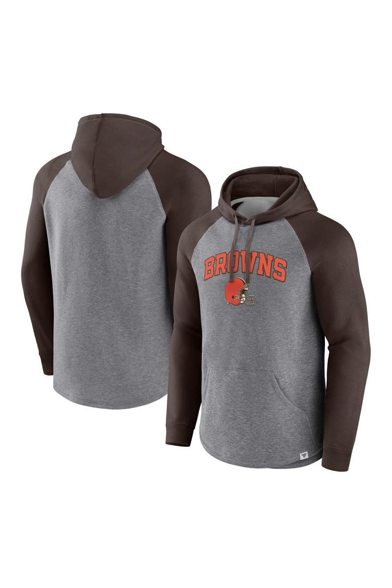 Men's Fanatics Heathered Gray/Brown Cleveland Browns By Design Raglan Pullover Hoodie, Main, color, Heather Gray