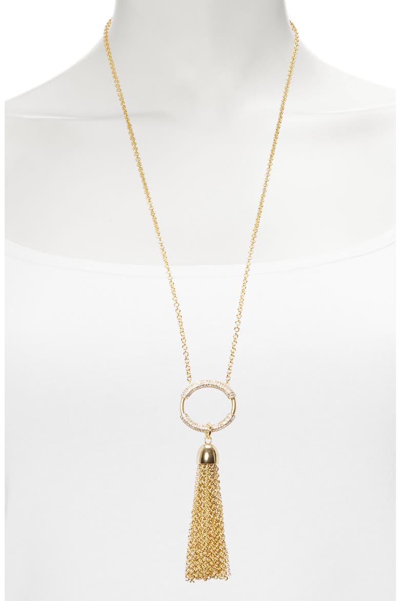 Long Tassel Fringe Pendant Necklace, Alternate, color, GOLD/ CRYSTAL