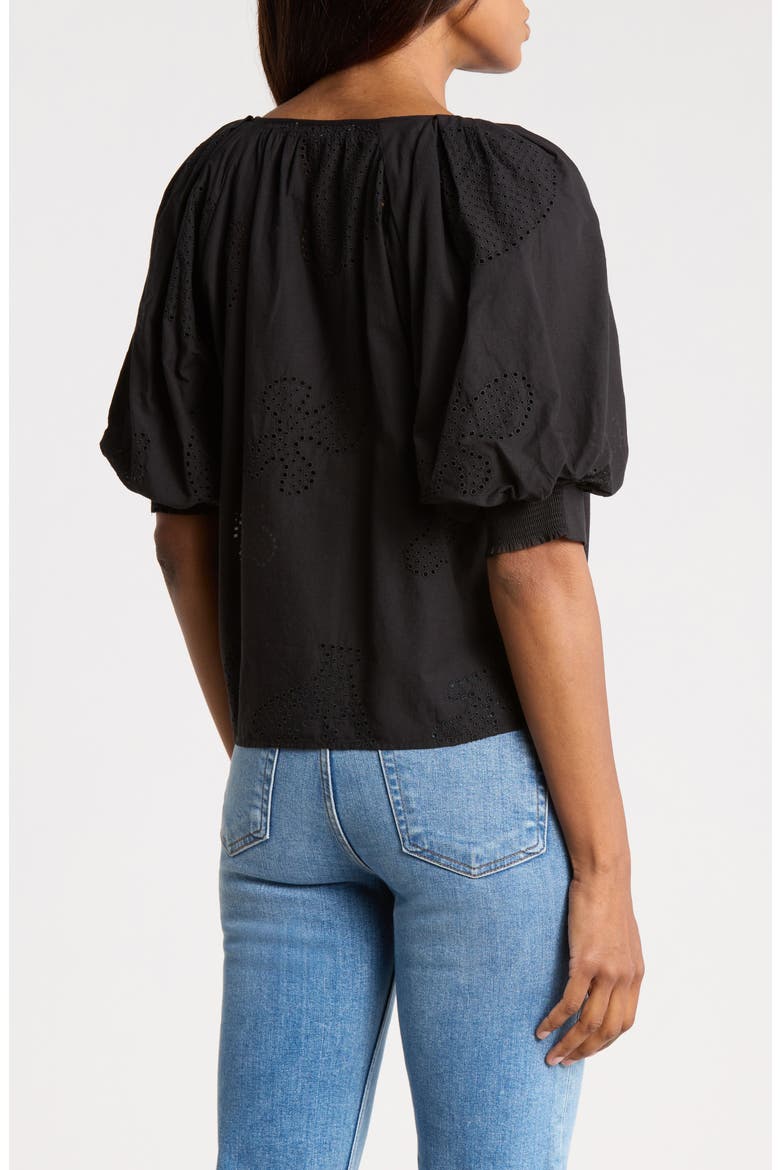 Eyelet Embroidered Cotton Top, Alternate, color, BLACK
