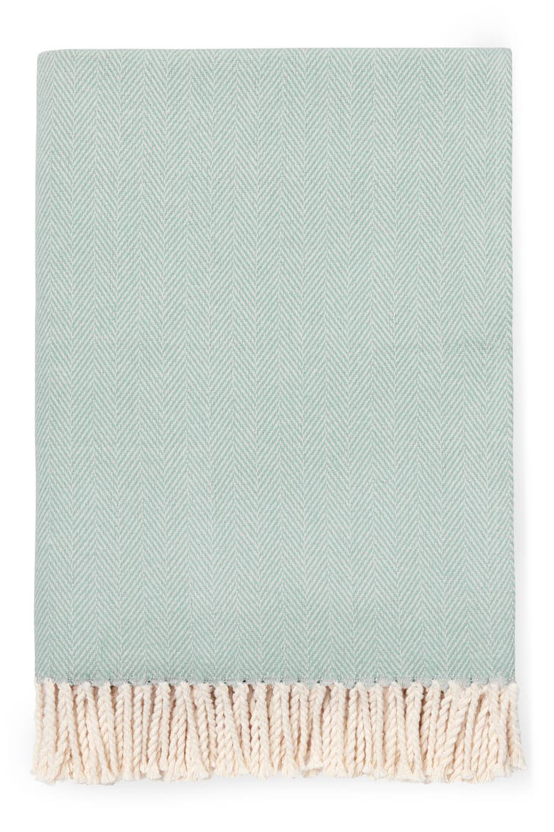 Celine Fringed Herringbone Cotton Throw, Main, color, AQUA