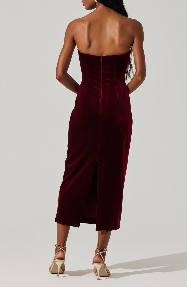 ASTR the Label Arista Strapless Velvet Midi Dress, Alternate, color, Wine
