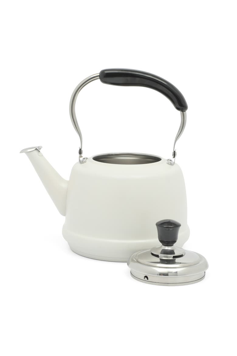 Kingstree Heavy Gauge Stainless Steel Whistling Stovetop Tea Kettle, Alternate, color, Linen White