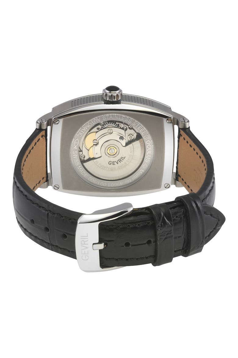 Oculus Automatic Leather Strap Watch, 36mm x 43mm, Alternate, color, BLACK
