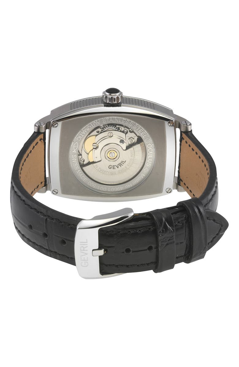 GEVRIL Oculus Automatic Leather Strap Watch, 36mm x 43mm, Alternate, color, Black