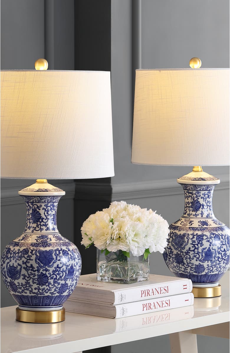 JONATHAN Y Jennifer 25.25" Ceramic/Metal LED Table Lamp, Blue/White, Alternate, color, Blue/White