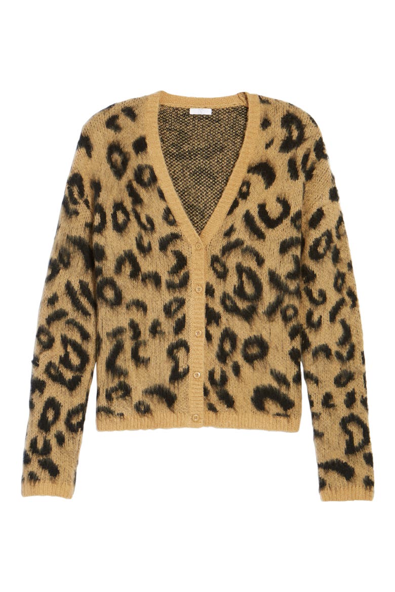 Leopard Print Jacquard Cardigan, Alternate, color, TAN LEOPARD