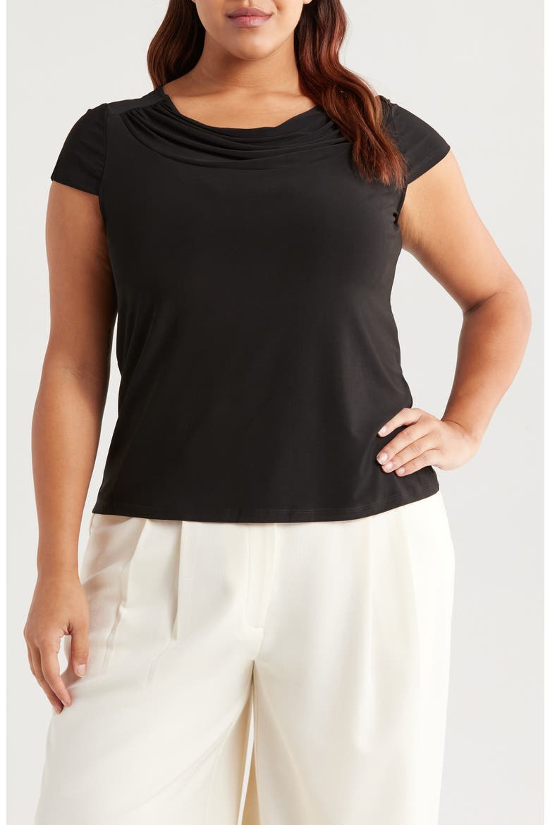 Cap Sleeve Cowl Neck Top, Main, color, BLACK