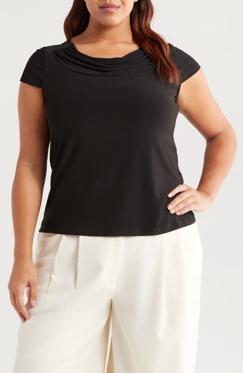 Cap Sleeve Cowl Neck Top (Plus)