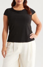 KASPER Cap Sleeve Cowl Neck Top