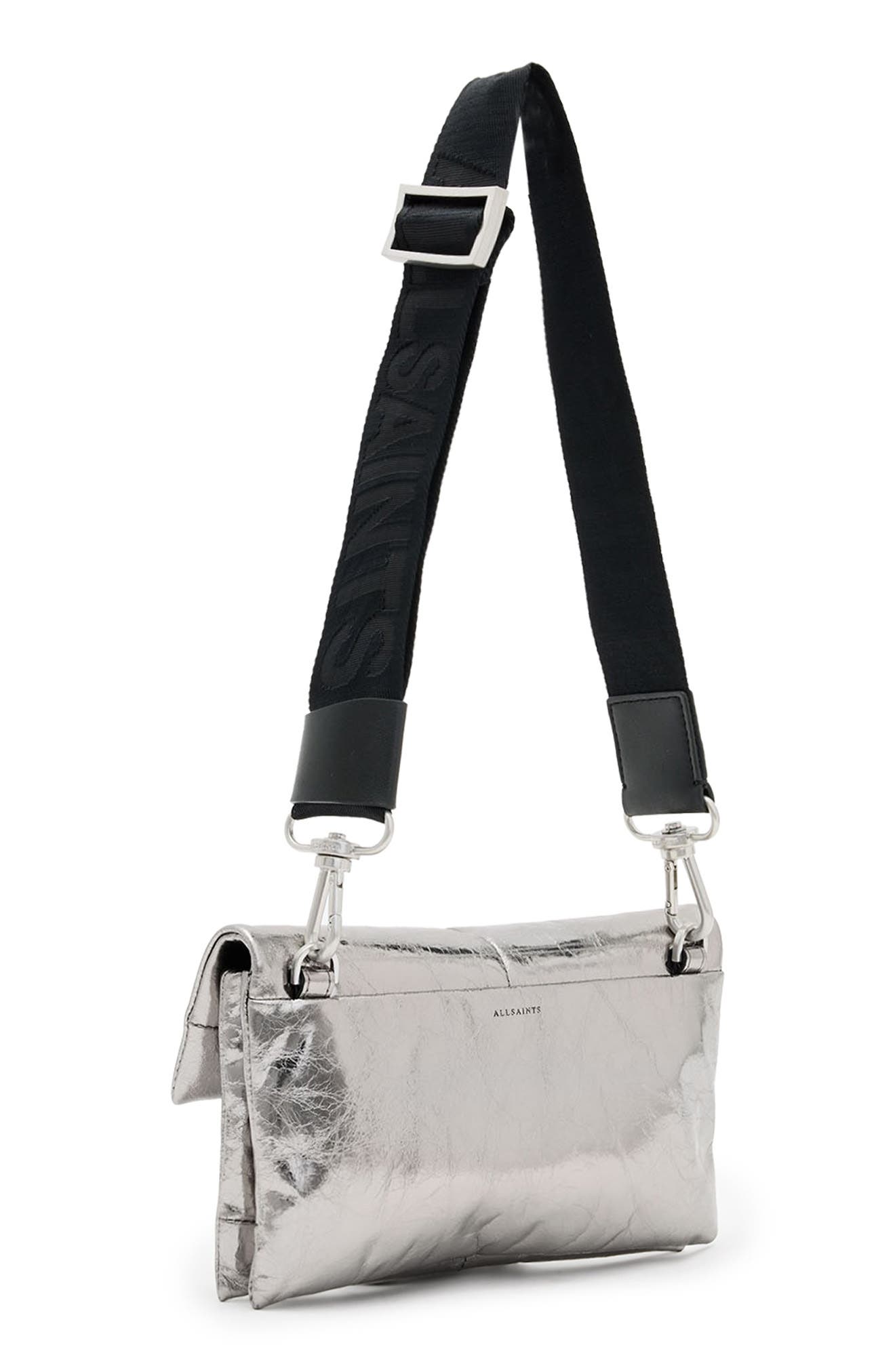 AllSaints Ezra Quilted Metallic Leather Crossbody Bag, Alternate, color, 