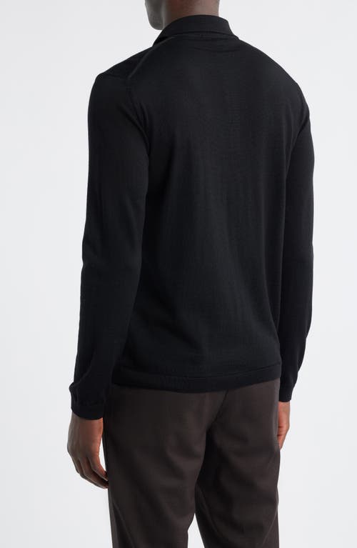 Jack Victor Long Sleeve Wool & Silk Polo Sweater In Black