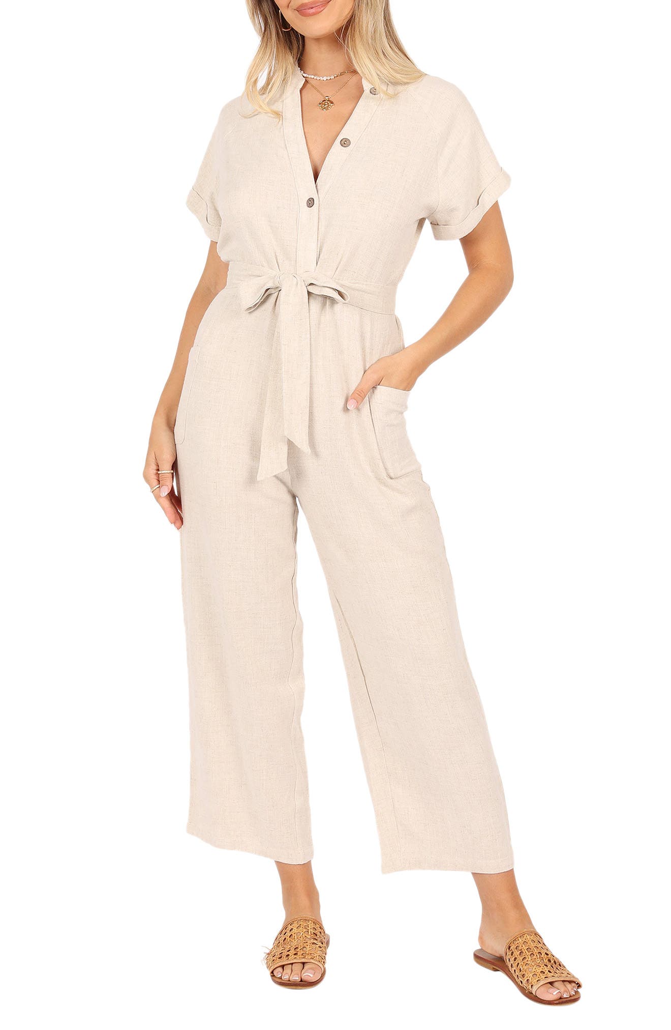 Petal & Pup Archie Tie Waist Linen Jumpsuit