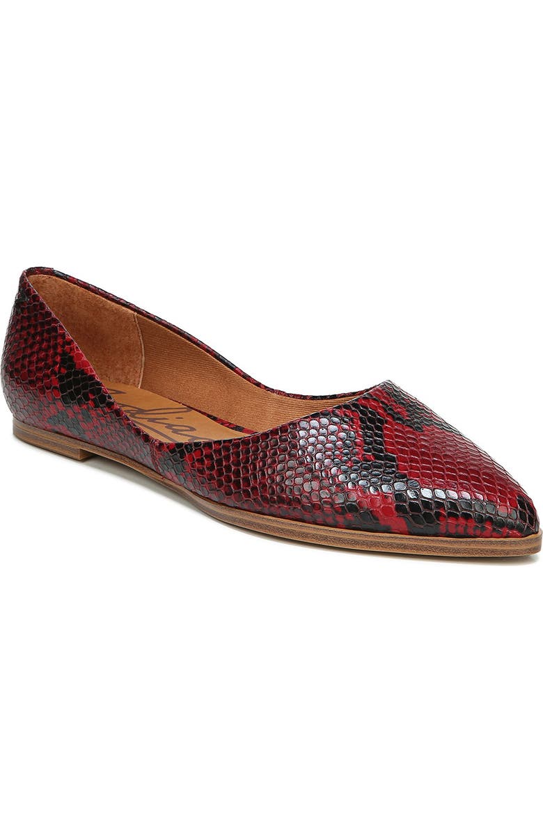 Zodiac Hill Pointy Toe Flat, Main, color, Red Leather
