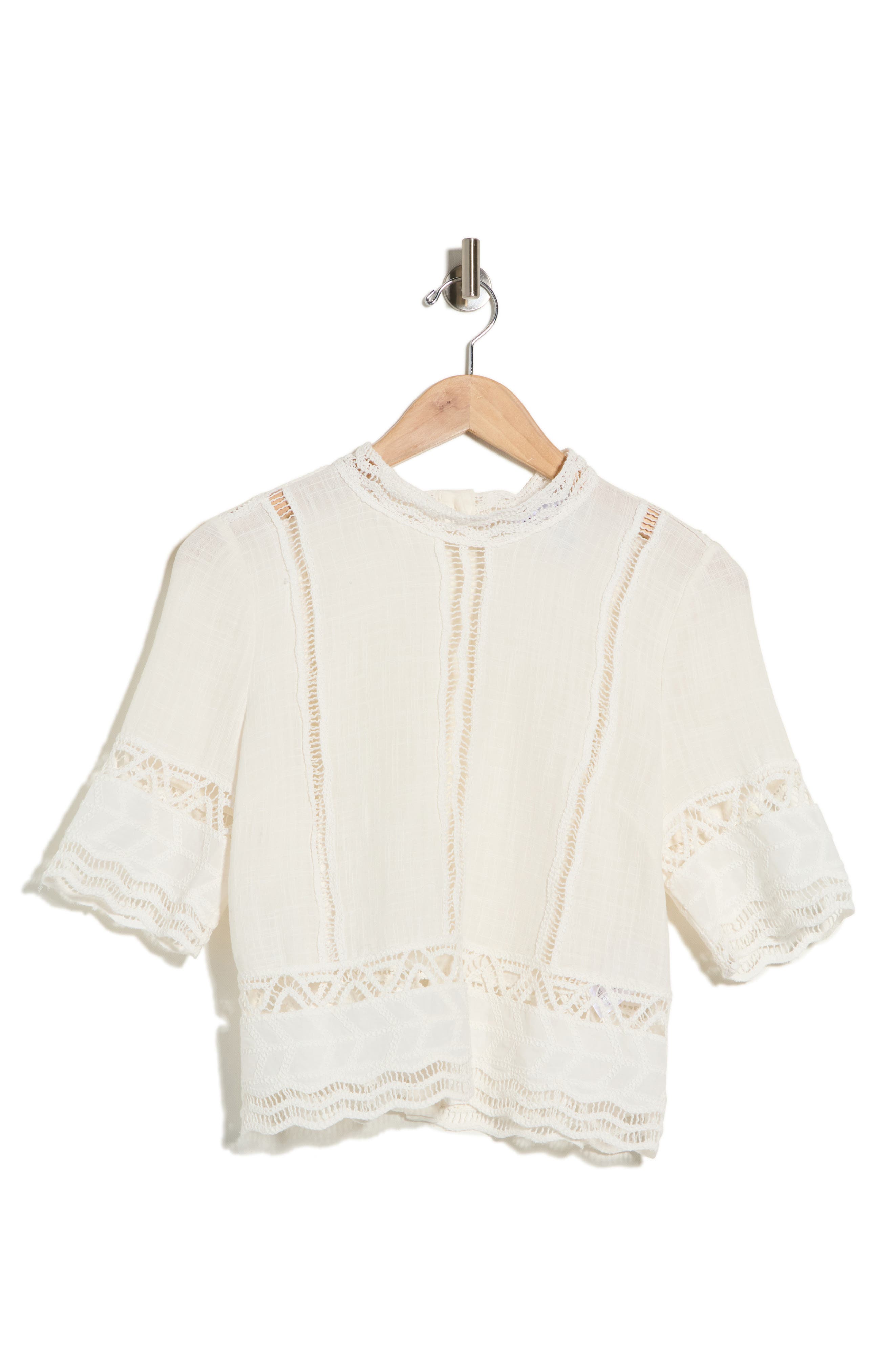 Ellen Tracy Short Sleeve Cotton Crosshatch Crop Top