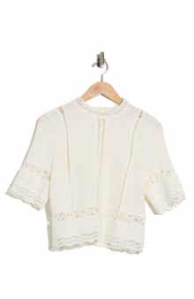 Ellen Tracy Short Sleeve Cotton Crosshatch Crop Top