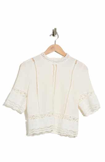 Ellen Tracy Short Sleeve Cotton Crosshatch Crop Top