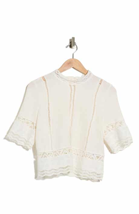 Ellen Tracy Short Sleeve Cotton Crosshatch Crop Top