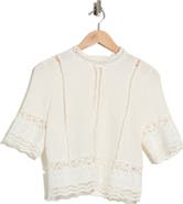 Ellen Tracy Short Sleeve Cotton Crosshatch Crop Top