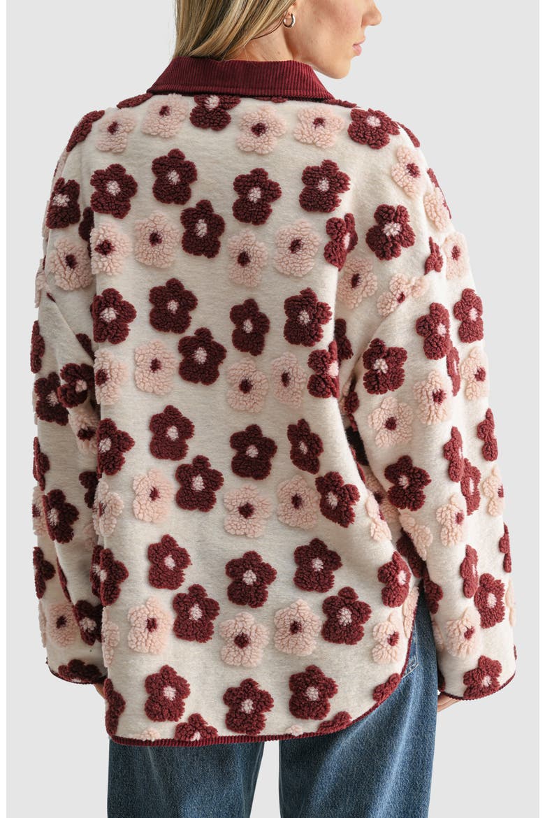 Floral High Pile Fleece Jacket, Alternate, color, CREAM BURGUNDY