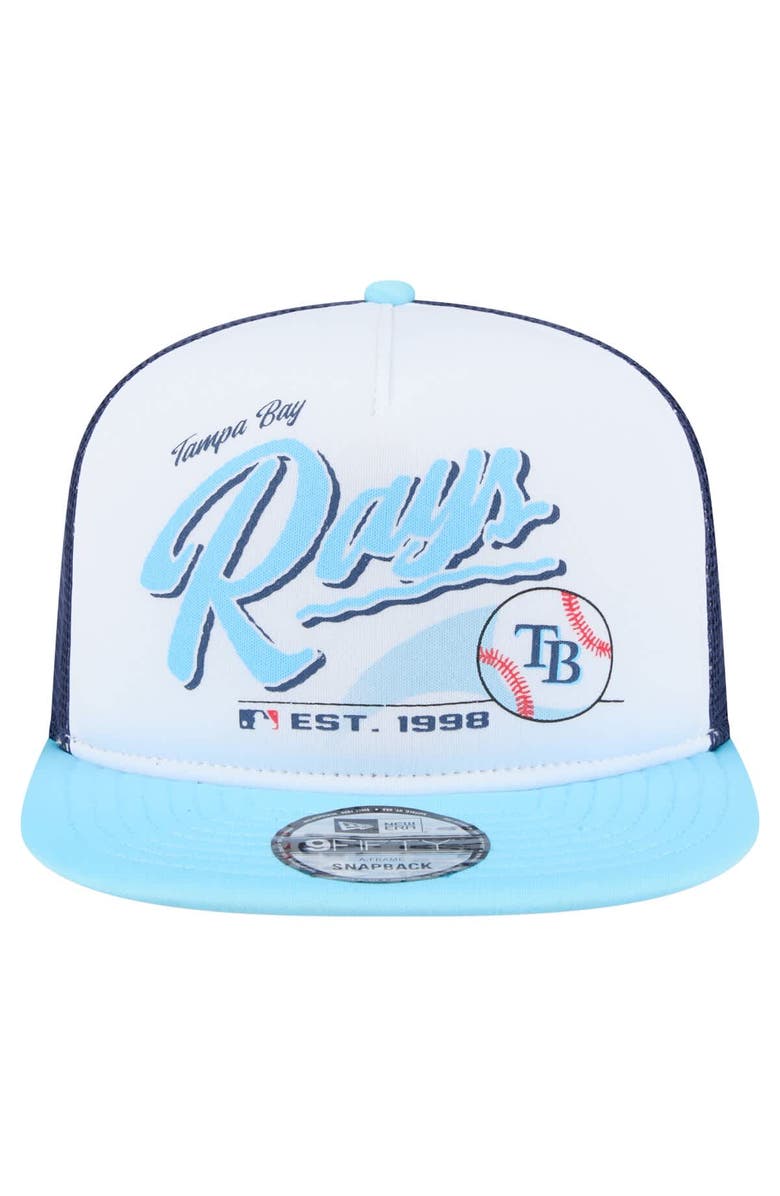 New Era Men's New Era White/Light Blue Tampa Bay Rays Retro Script Trucker 9FIFTY Snapback Hat, Alternate, color, White