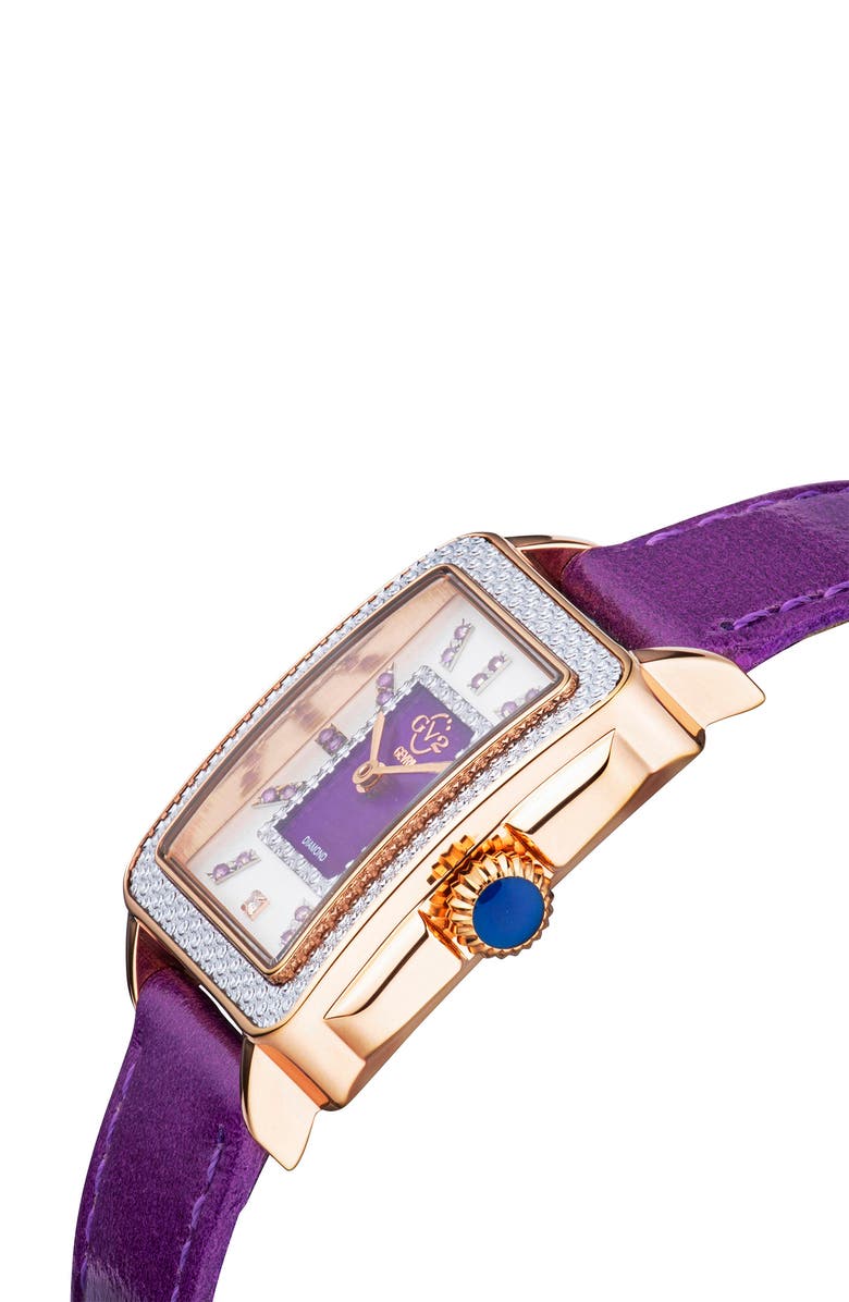 GV2 Women's Padova Gemstone Leather Strap Square Watch, 27 mm x 30 mm - 0.0116 ctw, Alternate, color, Purple