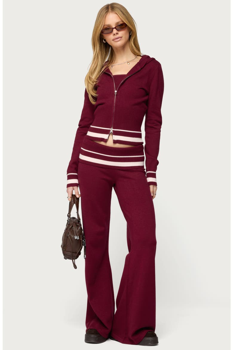 Kaliya Striped Foldover Sweater Pants, Alternate, color, BURGUNDY