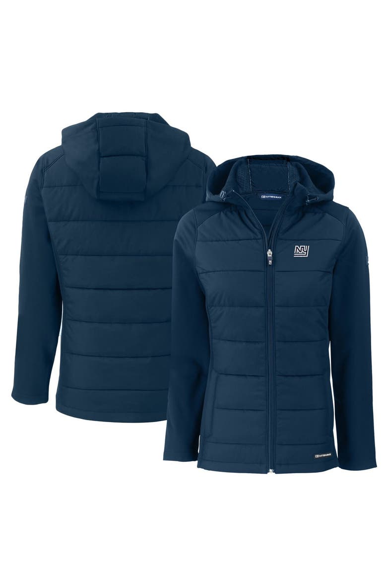 Women's Cutter & Buck  Navy New York Giants Throwback Evoke Hybrid Eco Softshell Recycled Full-Zip Hoodie Jacket, Main, color, Navy