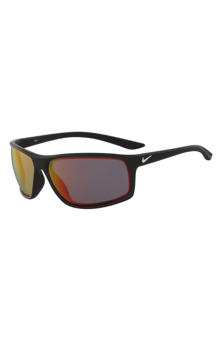 Nike Adrenaline 66mm Oversize Rectangle Sport Wrap Sunglasses, Alternate, color, Matte Black/Grey