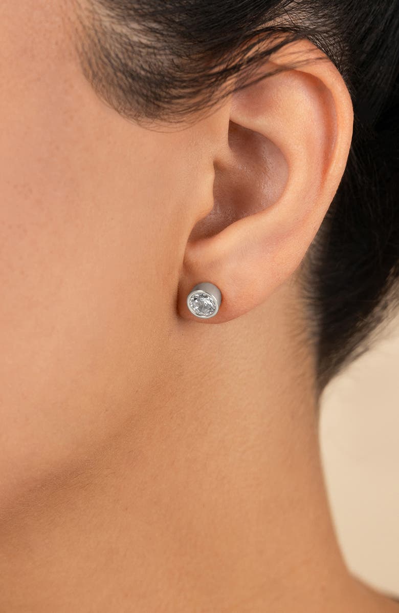 Sterling Forever Bezel Cubic Zirconia Stud Earrings, Alternate, color, 