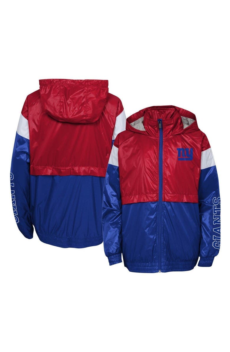 Outerstuff Youth Red/Royal New York Giants Goal Line Stance Full-Zip Hoodie Windbreaker Jacket, Main, color,