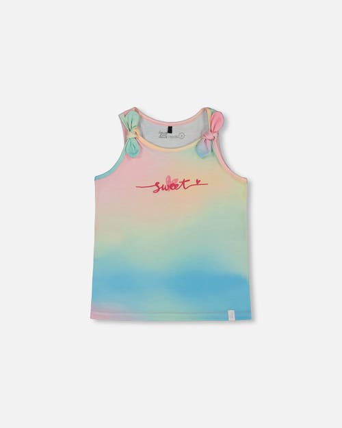 Deux Par Deux Girl's Tank Top With Knots Multicolored Tie Dye In Multicolored Tie Dye