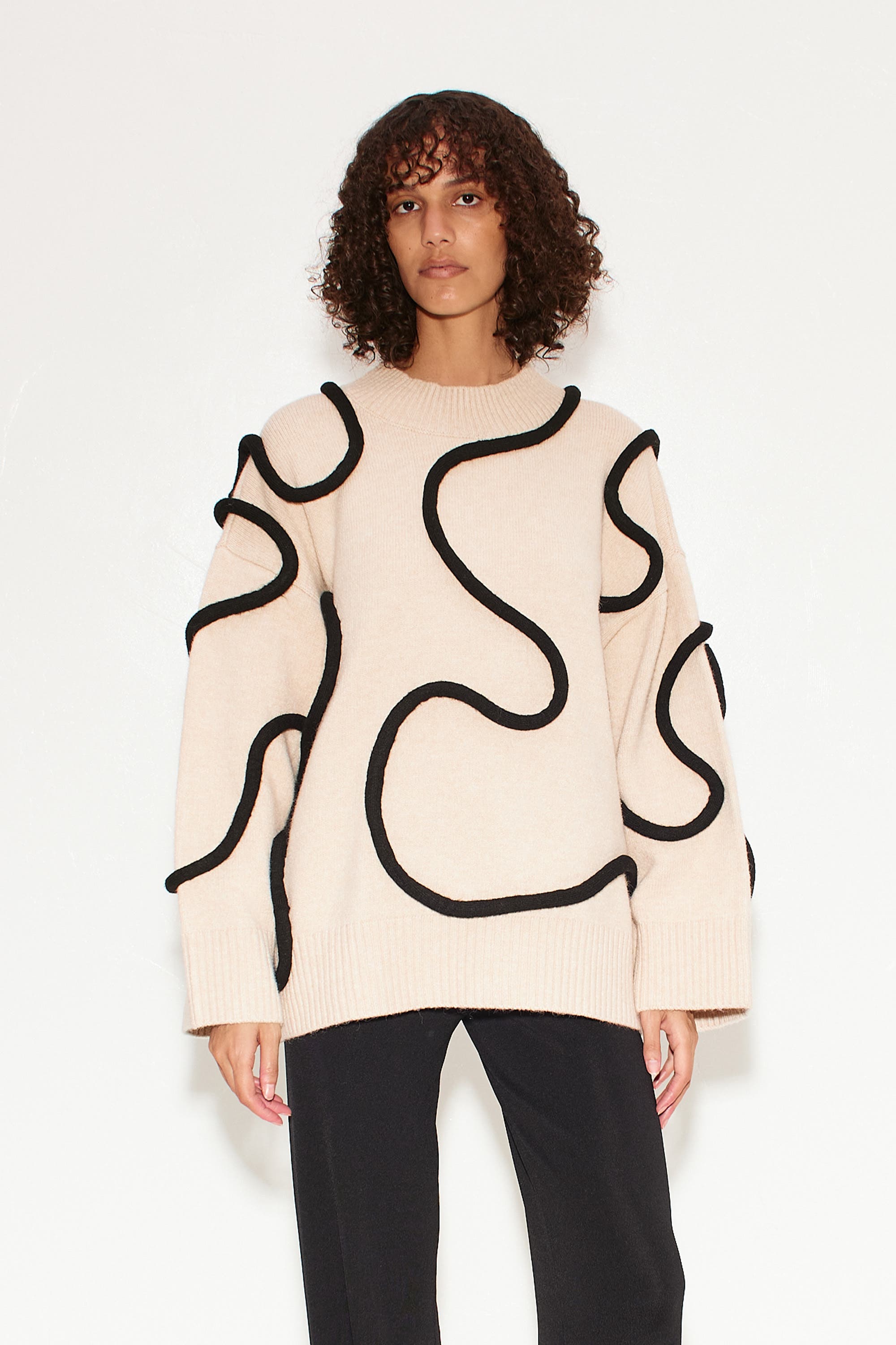 SIMONMILLER LEITH SQUIGGLE KNIT SWEATER in Cream/black 