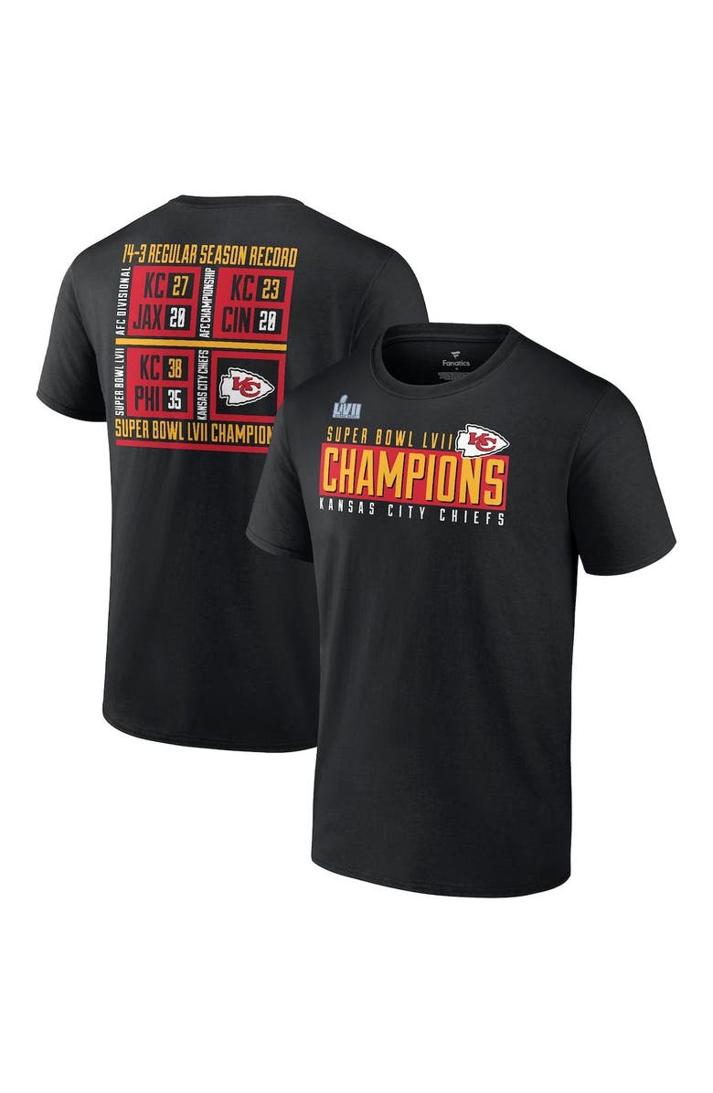 FANATICS Men's Fanatics Branded Black Kansas City Chiefs Super Bowl LVII Champions Big & Tall Scoreboard Showcase Schedule T-Shirt, Alternate, color, 