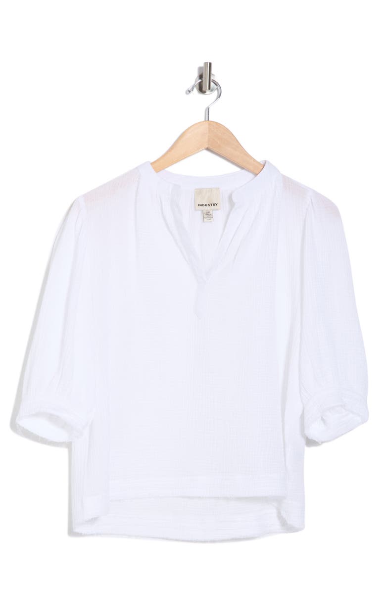 INDUSTRY REPUBLIC CLOTHING Split Neck Puff Sleeve Top, Alternate, color, White