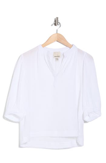 Industry Republic Clothing Split Neck Puff Sleeve Top