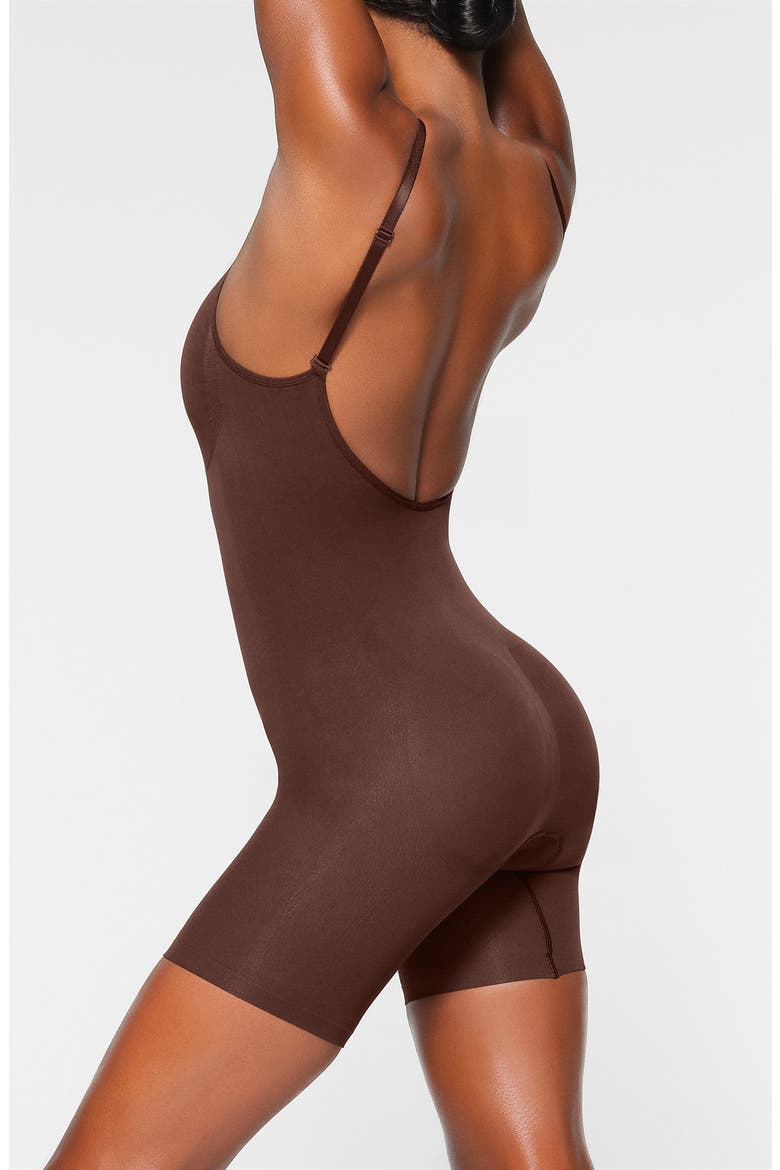 Seamless Sculpt Low Back Mid Thigh Bodysuit, Alternate, color, COCOA