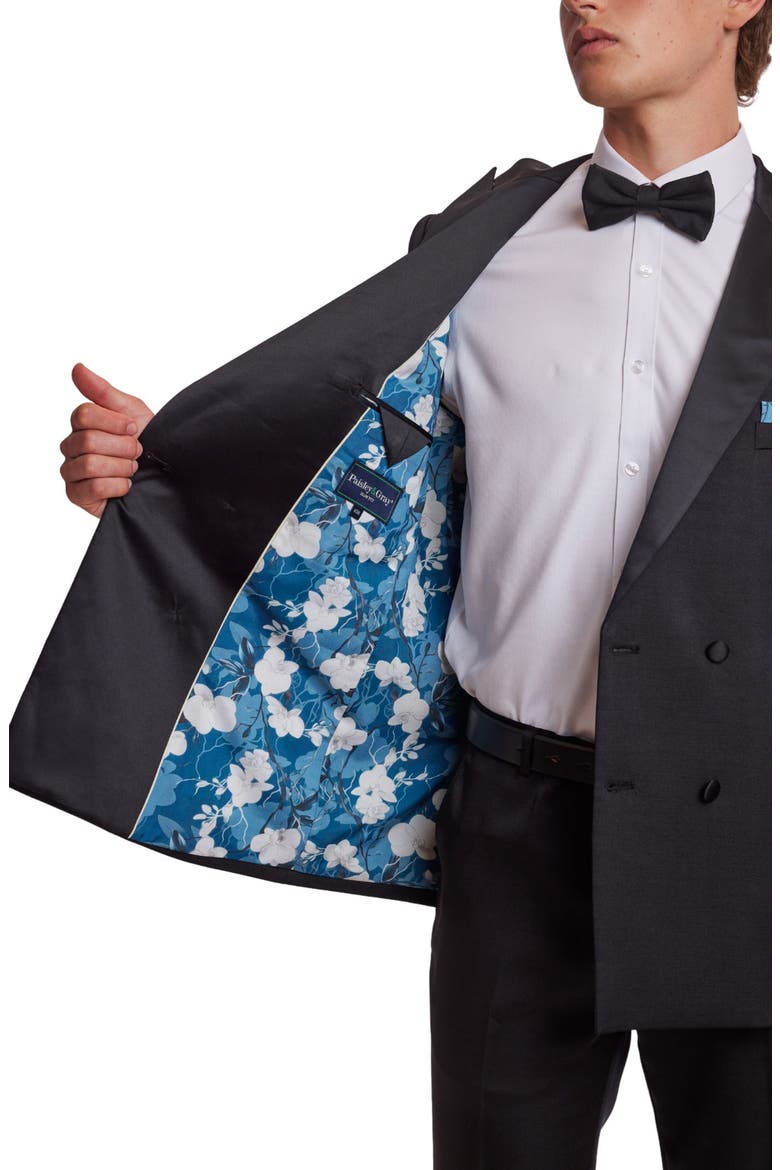 Soho Slim Fit Double Breasted Suit Jacket, Alternate, color, BLACK ON BLACK