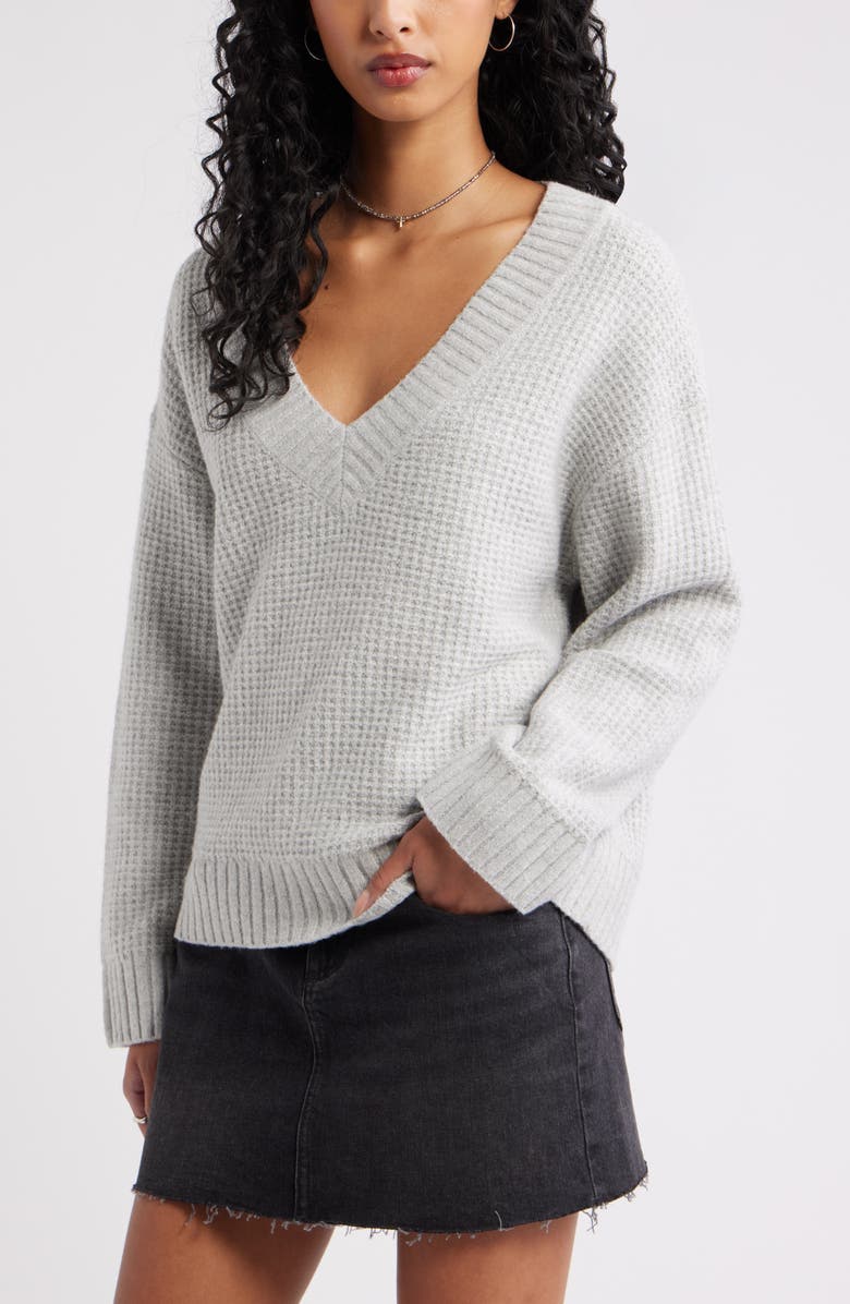 BP. V-Neck Thermal Sweater, Alternate, color, Grey Soft Heather