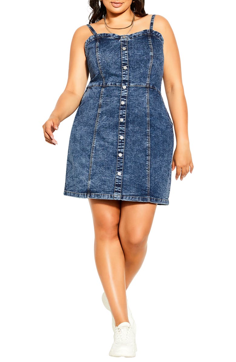 City Chic Sweet Jane Denim Minidress, Main, color, 